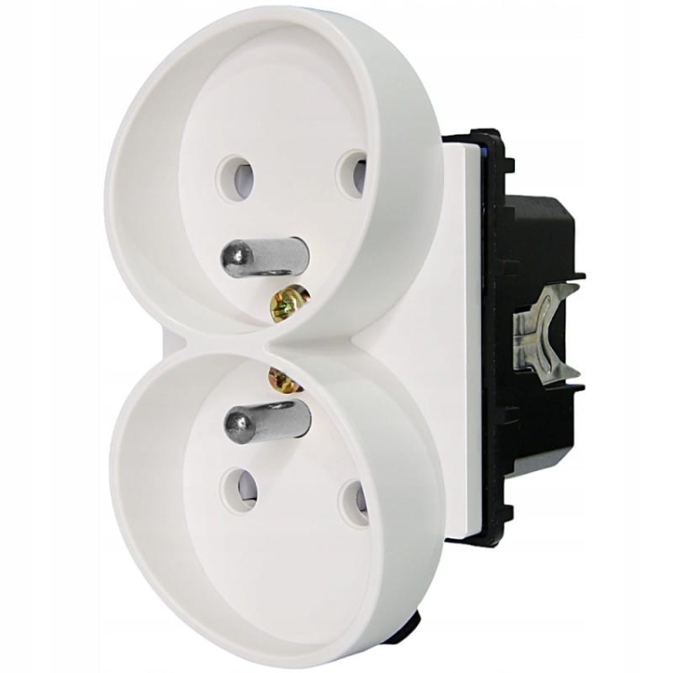 Gniazdo Gniazdko Podwójne Białe z Bolcem Zestaw z Ramką PCV