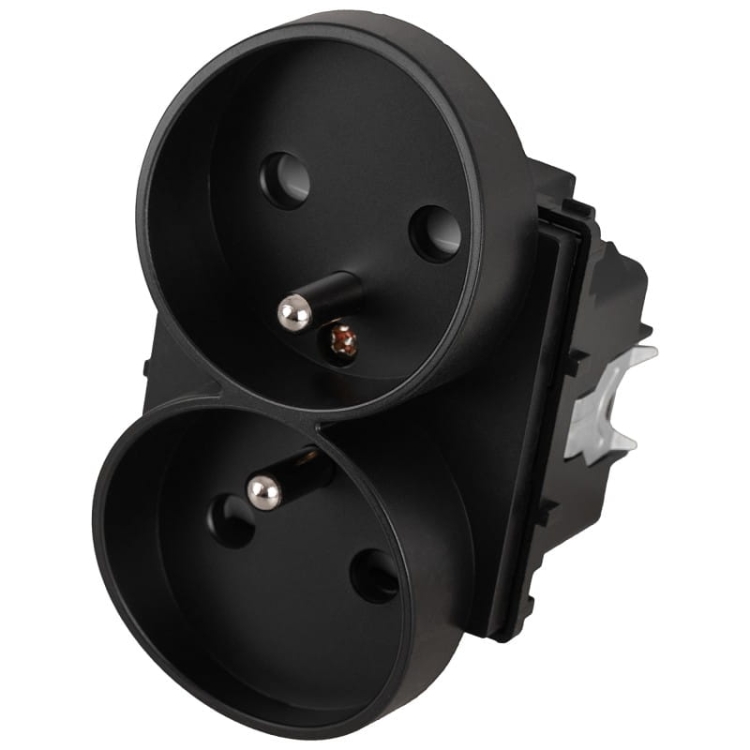 Gniazdo Gniazdko Podwójne Czarne z Bolcem Zestaw z Ramką PCV