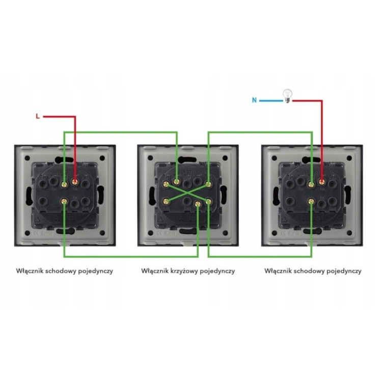 Włącznik Krzyżowy Pojedynczy Szary Zestaw z Ramką PCV