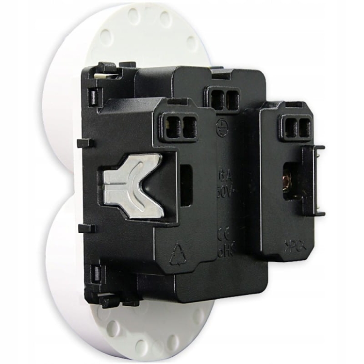 Gniazdo Gniazdko Podwójne Białe z Bolcem Zestaw z Ramką PCV