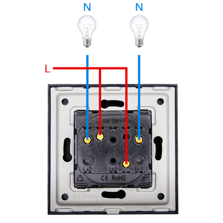 Włącznik Wyłącznik Podwójny Ścienny Czarny Zestaw z Ramką PCV