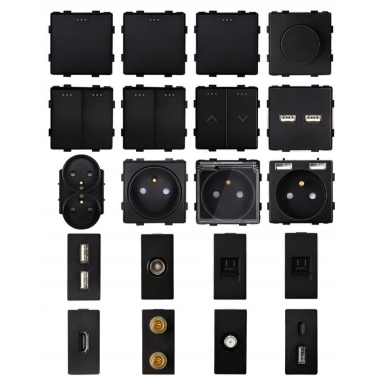 Gniazdo Czarne z Bolcem + Gniazdo USB A + C Zestaw z Ramką PCV