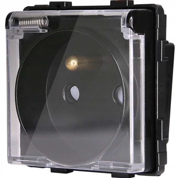 Gniazdo Gniazdko Czarne z Klapką z Bolcem Zestaw z Ramką PCV