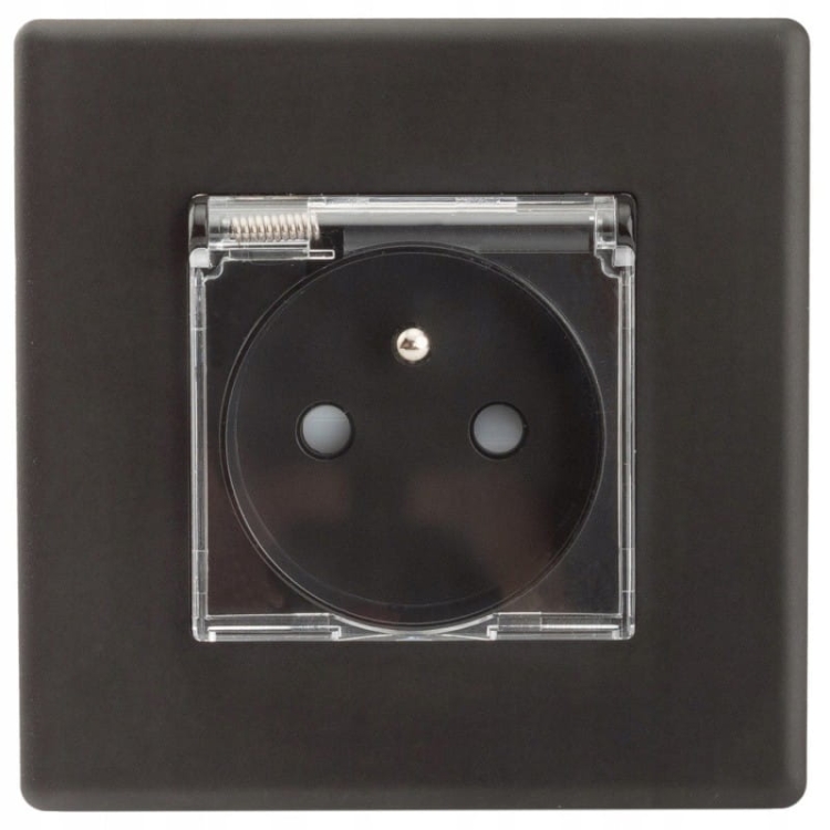 Gniazdo Gniazdko Czarne z Klapką z Bolcem Zestaw z Ramką PCV