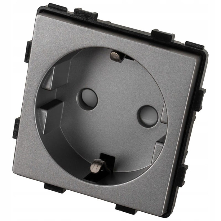 Moduł Gniazdko Pojedyncze Schuko z Uziemieniem bez Bolca Szare do Ramek