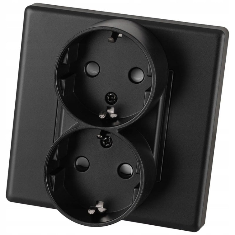 Gniazdo Podwójne Czarne Schuko z Uziemieniem bez Bolca Zestaw z Ramką PCV