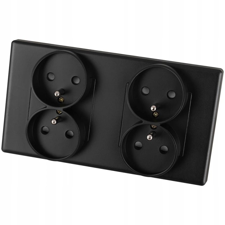 Gniazdo Podwójne Czarne Zestaw Ramka PCV Podwójna i 2 x Gniazdko