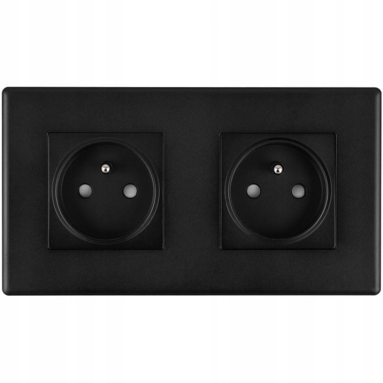 Gniazdo Podwójne Czarne Zestaw Ramka PCV Podwójna i 2 x Gniazdko