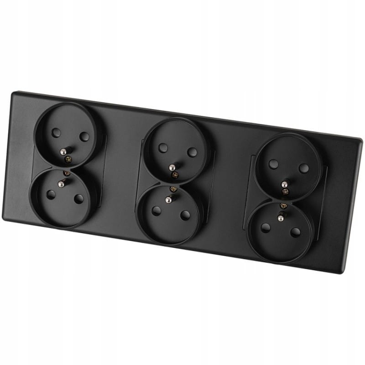 Gniazdo Potrójne Czarne Zestaw Ramka PCV Potrójna i 3 x Gniazdko