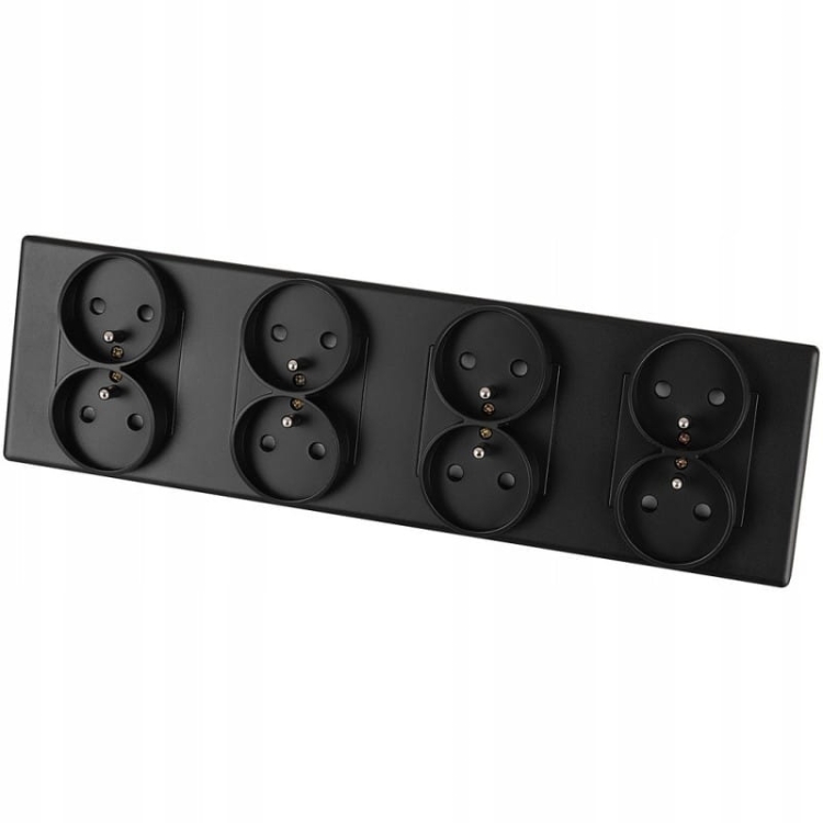 Gniazdo Poczwórne Czarne Zestaw Ramka PCV Poczwórna 4x Gniazdko