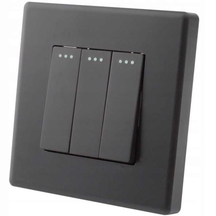 Włącznik Wyłącznik Potrójny Ścienny Czarny Zestaw z Ramką PCV