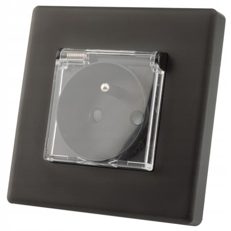 Gniazdo Gniazdko Czarne z Klapką z Bolcem Zestaw z Ramką PCV