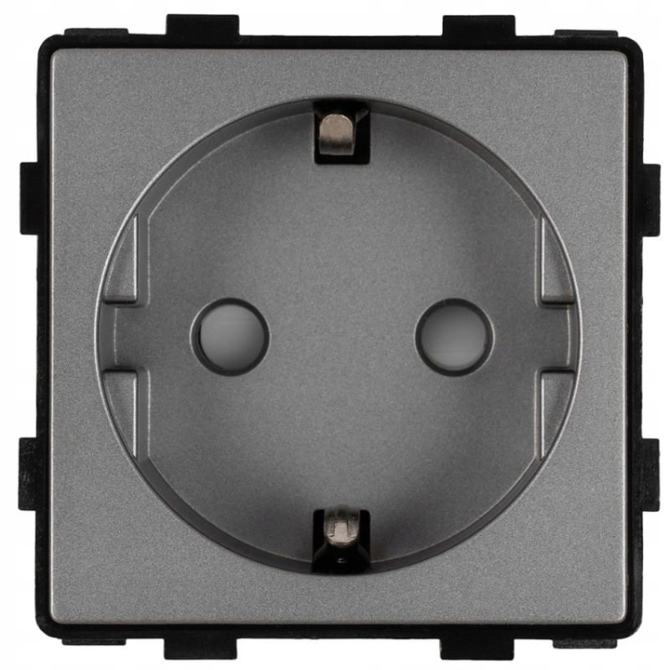 Moduł Gniazdko Pojedyncze Schuko z Uziemieniem bez Bolca Szare do Ramek