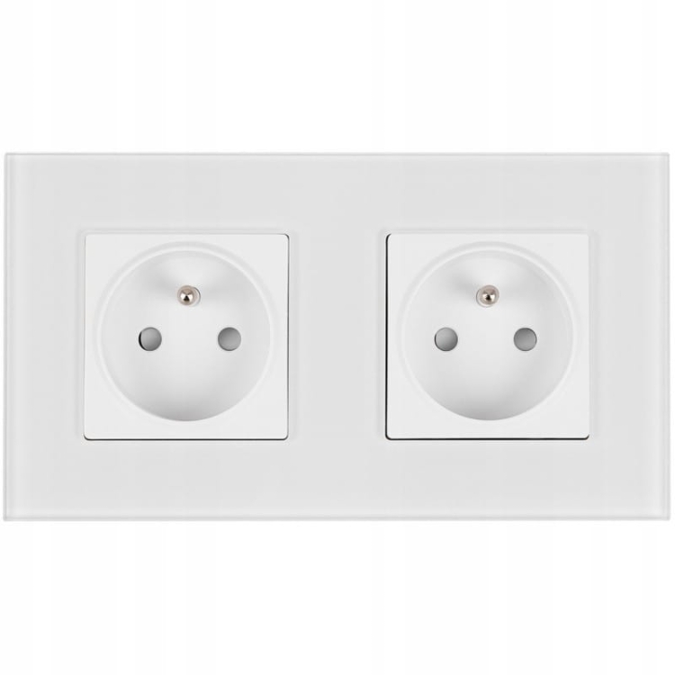 Gniazdo Podwójne Szklane Białe Zestaw Ramka Podwójna i 2 x Gniazdko