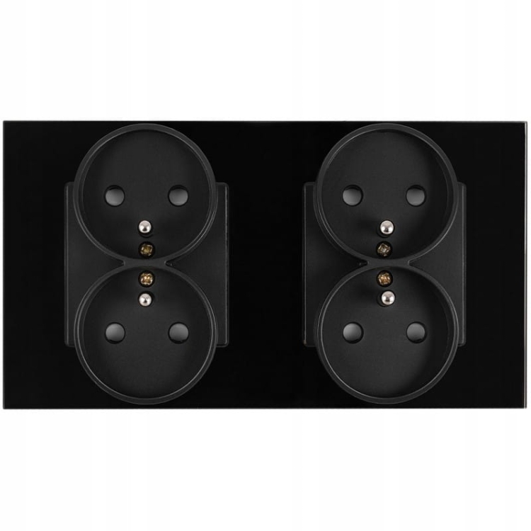 Gniazdo Podwójne Szklane Czarne Zestaw Ramka Podwójna i 2 x Gniazdko