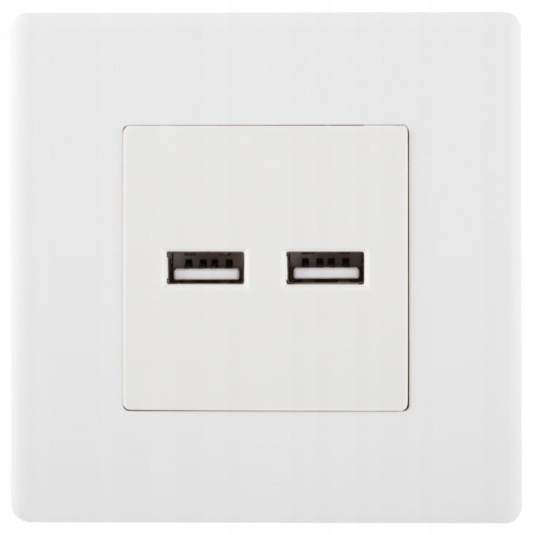 Gniazdo Białe Podwójna Ładowarka USB 3.1A Typ A+A Zestaw z Ramką PCV