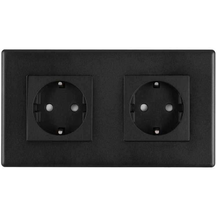 Gniazdo Podwójne Schuko Czarne Zestaw Ramka PCV Podwójna 2 x Gniazdko