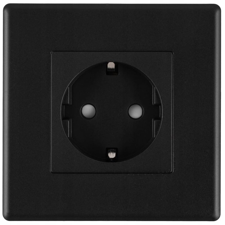 Gniazdko Czarne Schuko z Uziemieniem bez Bolca Zestaw z Ramką PCV