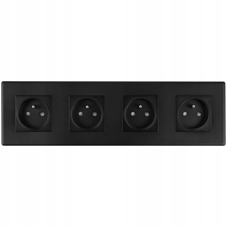 Gniazdo Poczwórne Czarne Bolec Zestaw PCV Ramka Poczwórna 4x Gniazdko