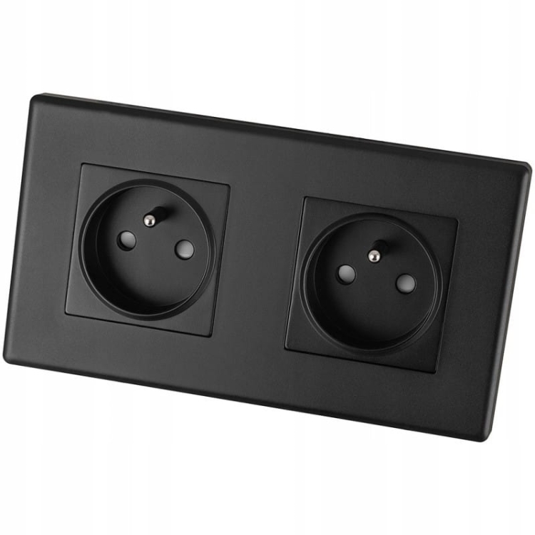 Gniazdo Podwójne Czarne Zestaw Ramka PCV Podwójna i 2 x Gniazdko
