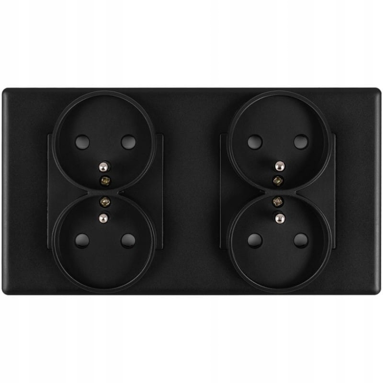 Gniazdo Podwójne Czarne Zestaw Ramka PCV Podwójna i 2 x Gniazdko