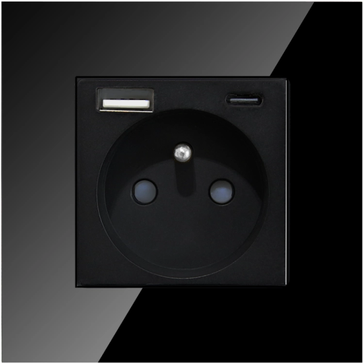 Gniazdo Szklane Kontakt + 2 x USB A+C 2.4A Czarne