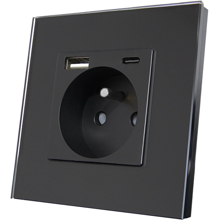 Gniazdo Szklane Kontakt + 2 x USB A+C 2.4A Czarne