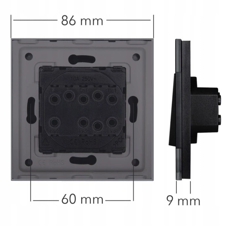 Gniazdo z Bolcem Szklane Szare + Podwójna Ładowarka USB 2.4A Typ A+C