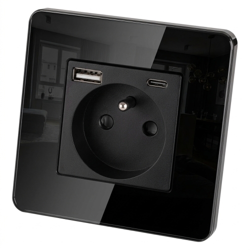 Gniazdo Szklane POŁYSK z Bolcem + Podwójna Ładowarka USB A+C 20W MIUUN