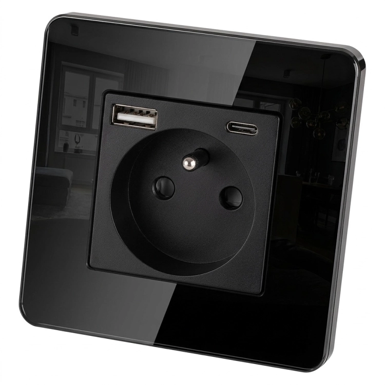 Gniazdo Szklane POŁYSK z Bolcem + Podwójna Ładowarka USB A+C 20W MIUUN
