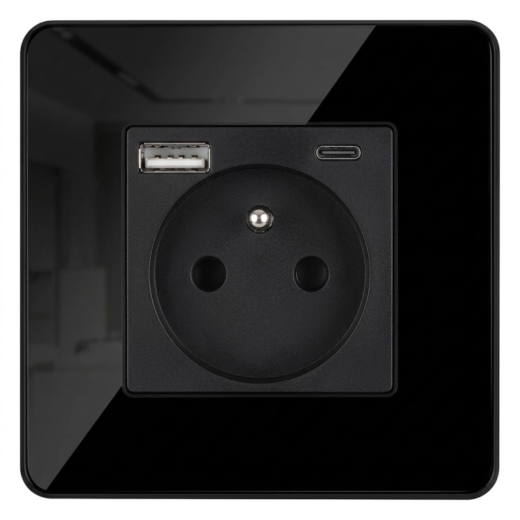Gniazdo Szklane POŁYSK z Bolcem + Podwójna Ładowarka USB A+C 20W MIUUN