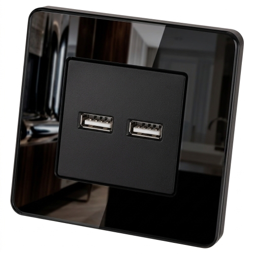 Podwójna Ładowarka USB 3.1A Czarna Zestaw z Ramką Szklaną POŁYSK MIUUN