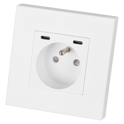 Gniazdo Plastikowe LINEA + Podwójna Ładowarka USB C+C 20W Białe MIUUN