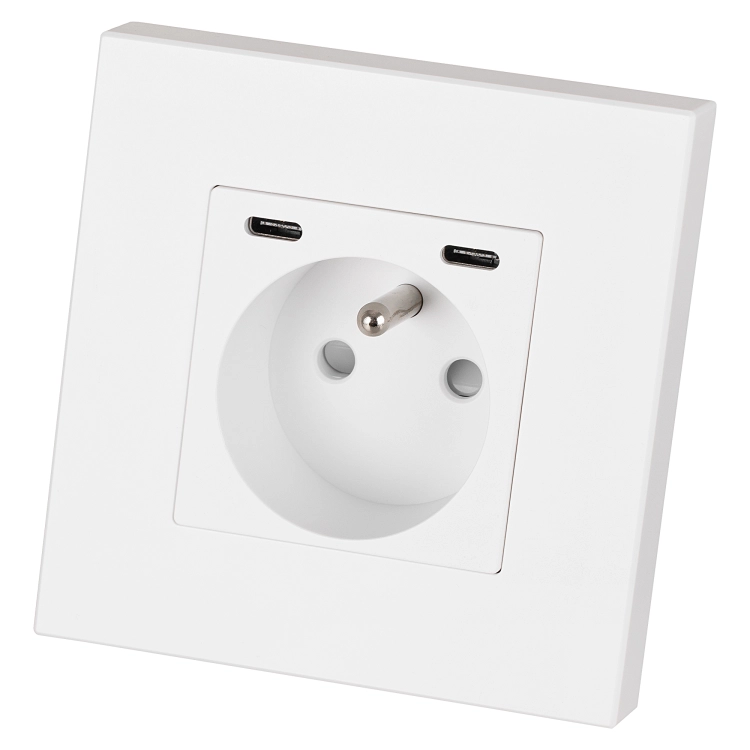 Gniazdo Plastikowe LINEA + Podwójna Ładowarka USB C+C 20W Białe MIUUN