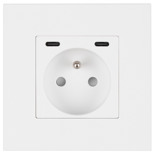Gniazdo Plastikowe LINEA + Podwójna Ładowarka USB C+C 20W Białe MIUUN