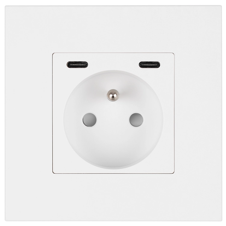 Gniazdo Plastikowe LINEA + Podwójna Ładowarka USB C+C 20W Białe MIUUN