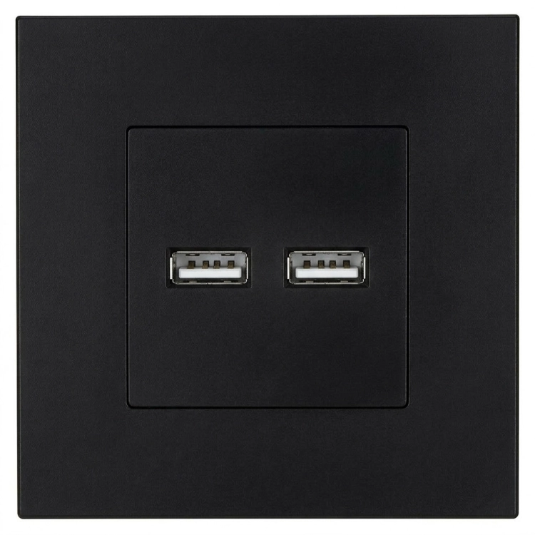 Podwójna Ładowarka USB 3.1A Czarna Zestaw z Ramką Plastikową LINEA MIUUN