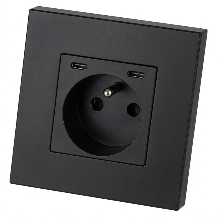 Gniazdo Plastikowe LINEA + Podwójna Ładowarka USB C+C 20W Czarne MIUUN
