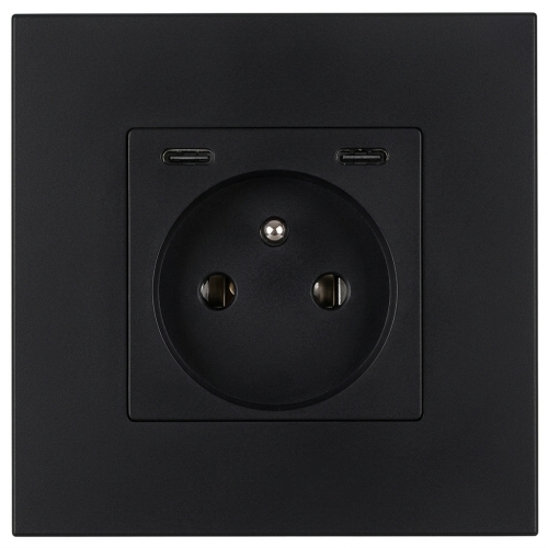 Gniazdo Plastikowe LINEA + Podwójna Ładowarka USB C+C 20W Czarne MIUUN