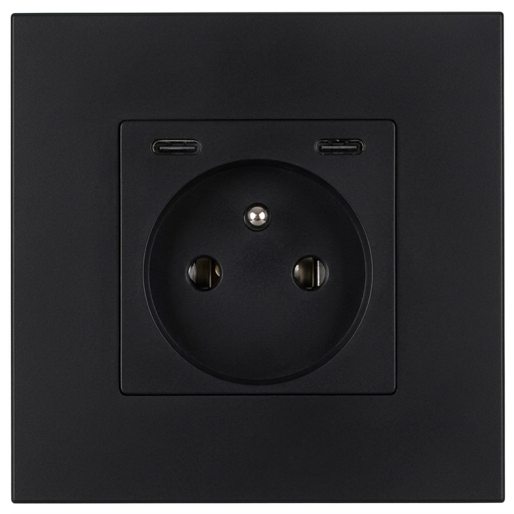 Gniazdo Plastikowe LINEA + Podwójna Ładowarka USB C+C 20W Czarne MIUUN