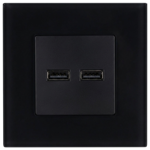 Podwójna Ładowarka USB 3.1A Czarna Zestaw z Ramką Szklaną Matową MIUUN