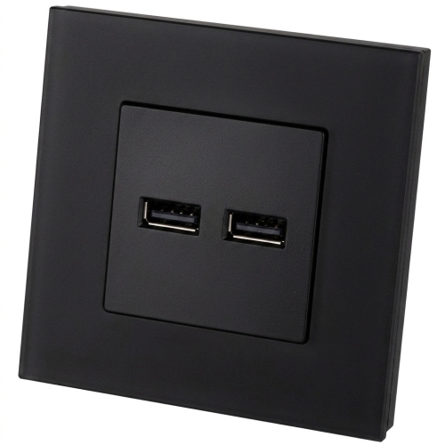 Podwójna Ładowarka USB 3.1A Czarna Zestaw z Ramką Szklaną Matową MIUUN