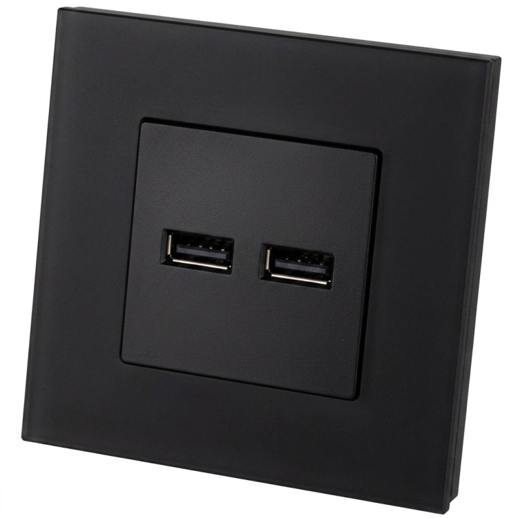 Podwójna Ładowarka USB 3.1A Czarna Zestaw z Ramką Szklaną Matową MIUUN