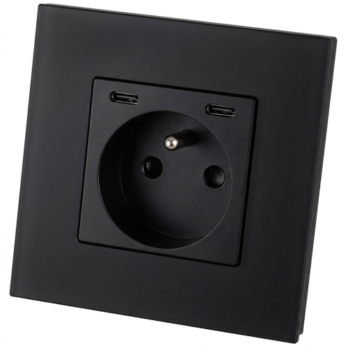Gniazdo Szklane MATOWE + Podwójna Ładowarka USB C+C 20W Czarne MIUUN