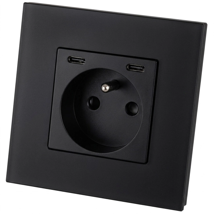 Gniazdo Szklane MATOWE + Podwójna Ładowarka USB C+C 20W Czarne MIUUN