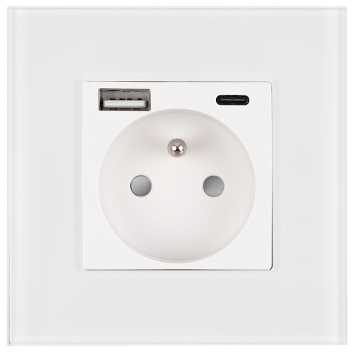 Gniazdo Szklane MATOWE z Bolcem + Podwójna Ładowarka USB A+C 20W MIUUN