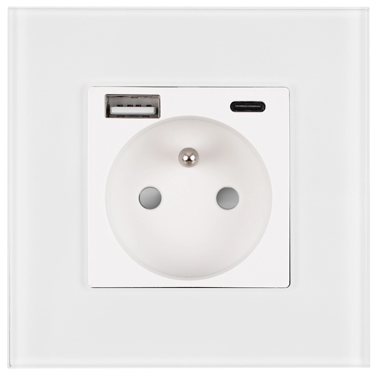 Gniazdo Szklane MATOWE z Bolcem + Podwójna Ładowarka USB A+C 20W MIUUN