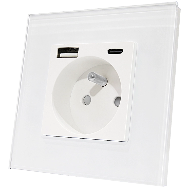 Gniazdo Szklane MATOWE z Bolcem + Podwójna Ładowarka USB A+C 20W MIUUN