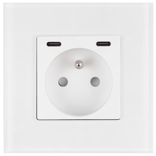 Gniazdo Szklane MATOWE + Podwójna Ładowarka USB C+C 20W Białe MIUUN