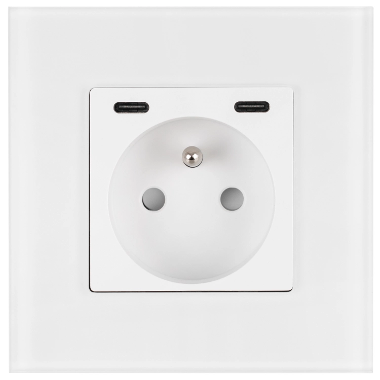 Gniazdo Szklane MATOWE + Podwójna Ładowarka USB C+C 20W Białe MIUUN